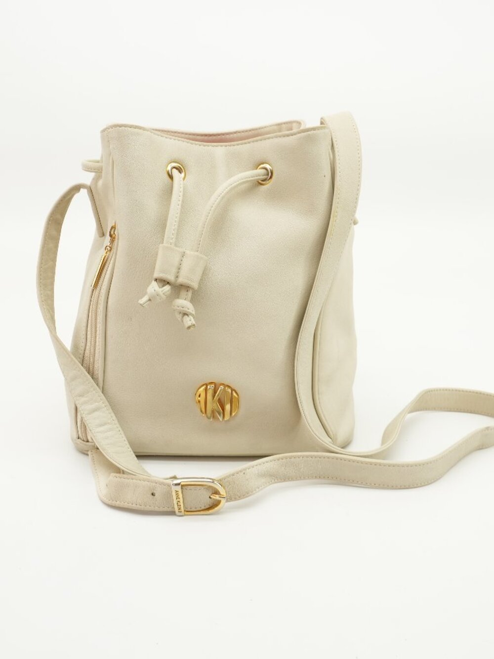 Ivory Leather Crossbody Bucket Bag Anne Klein Vintage 80s Purse
